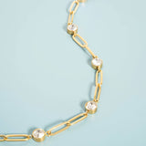 18K Gold PVD Station Stone Stone Paperclip Chain Bracelet