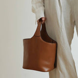 Elle - Minimalism Style Genuine Leather Bucket Shape Bag