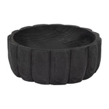 Black 9 in. Wood Round Solid Scalloped Bowl