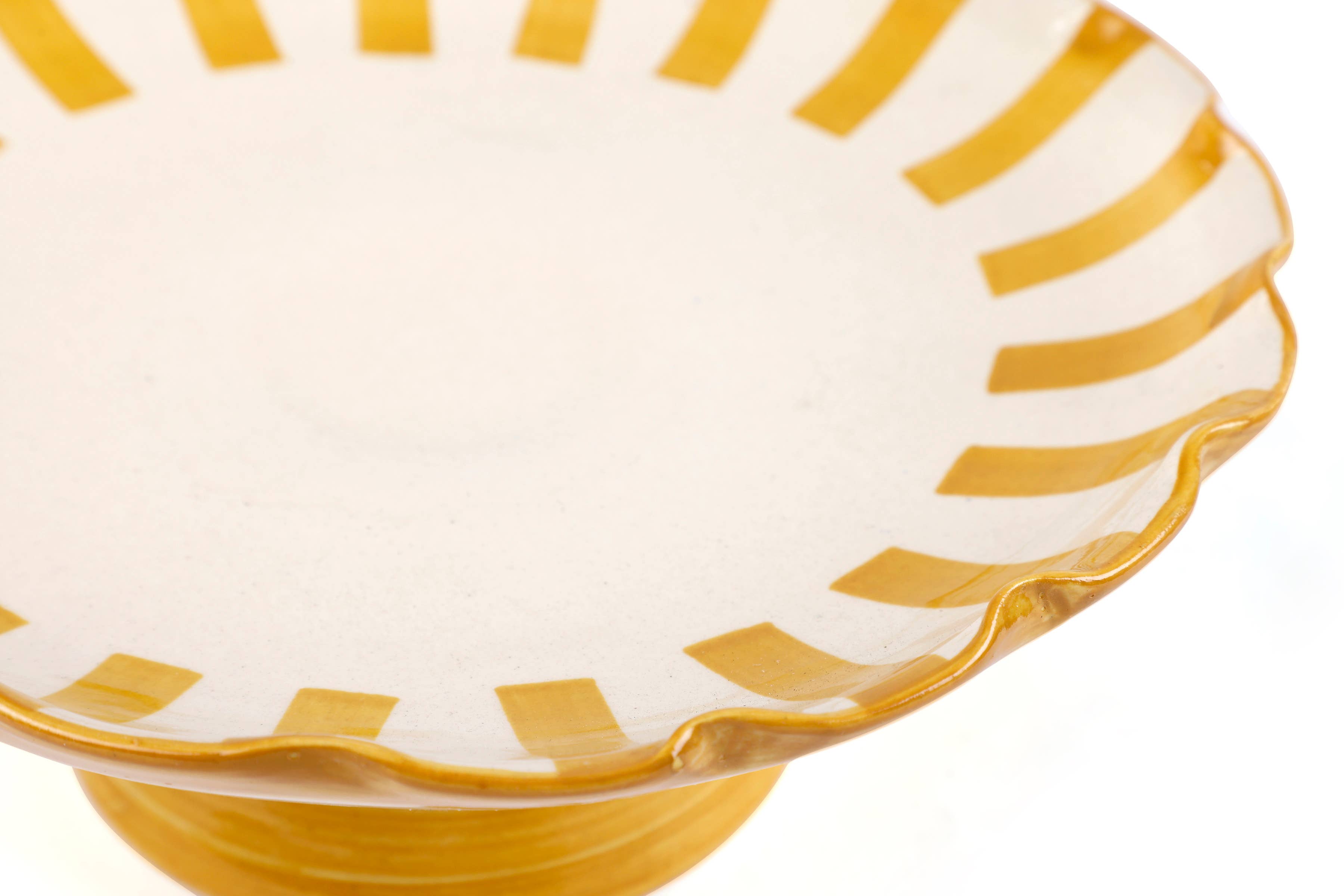 Ceramic Stripe Cake Stand, Yellow  - 10 x 10 x 3.75 Inches