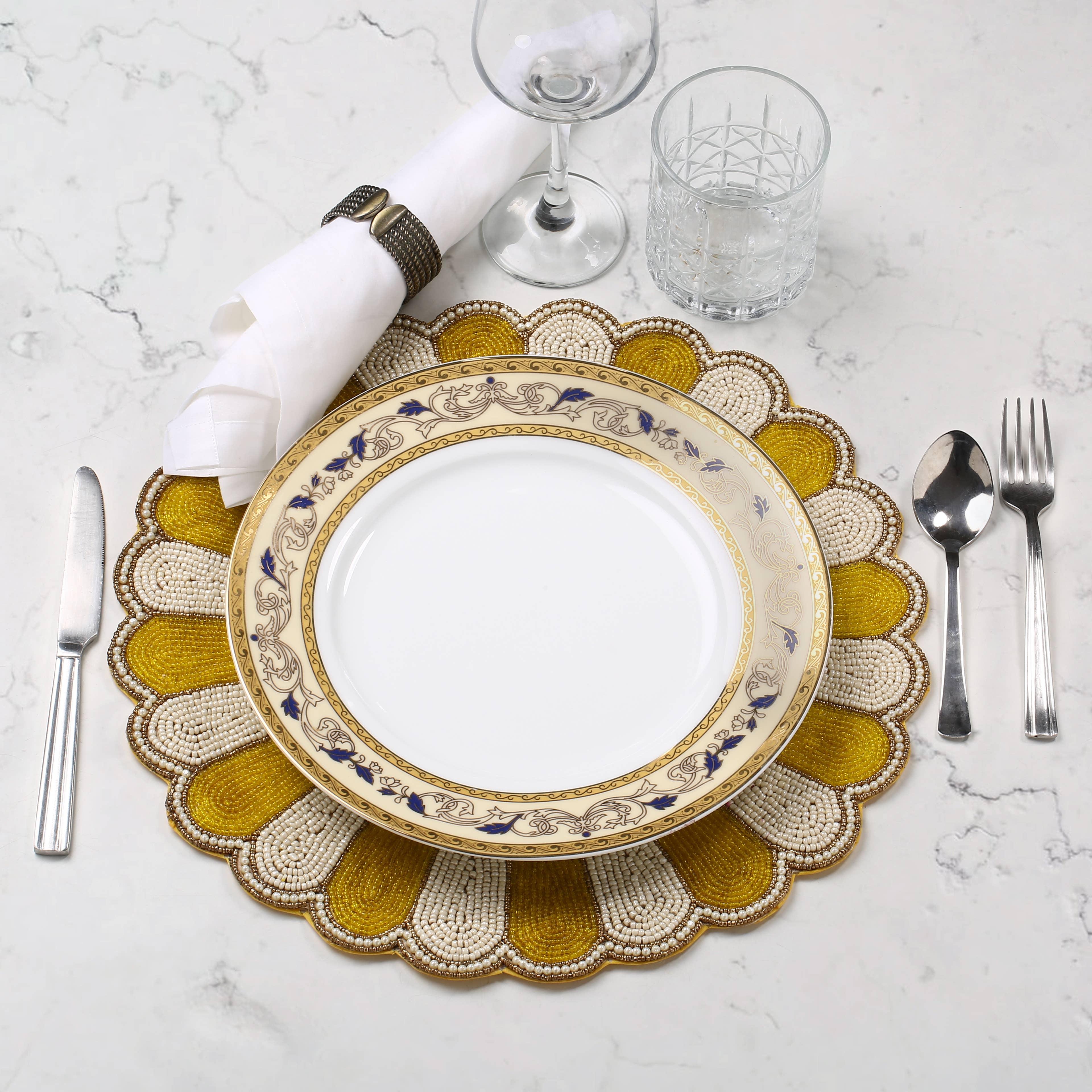 Yellow Floral Beaded Placemat