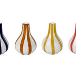 Ceramic Stripe  bud vase, Red- 3.5 x 3.5 x 4.75 Inches