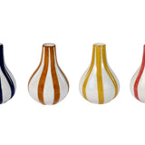 Ceramic Stripe  bud vase, Red- 3.5 x 3.5 x 4.75 Inches