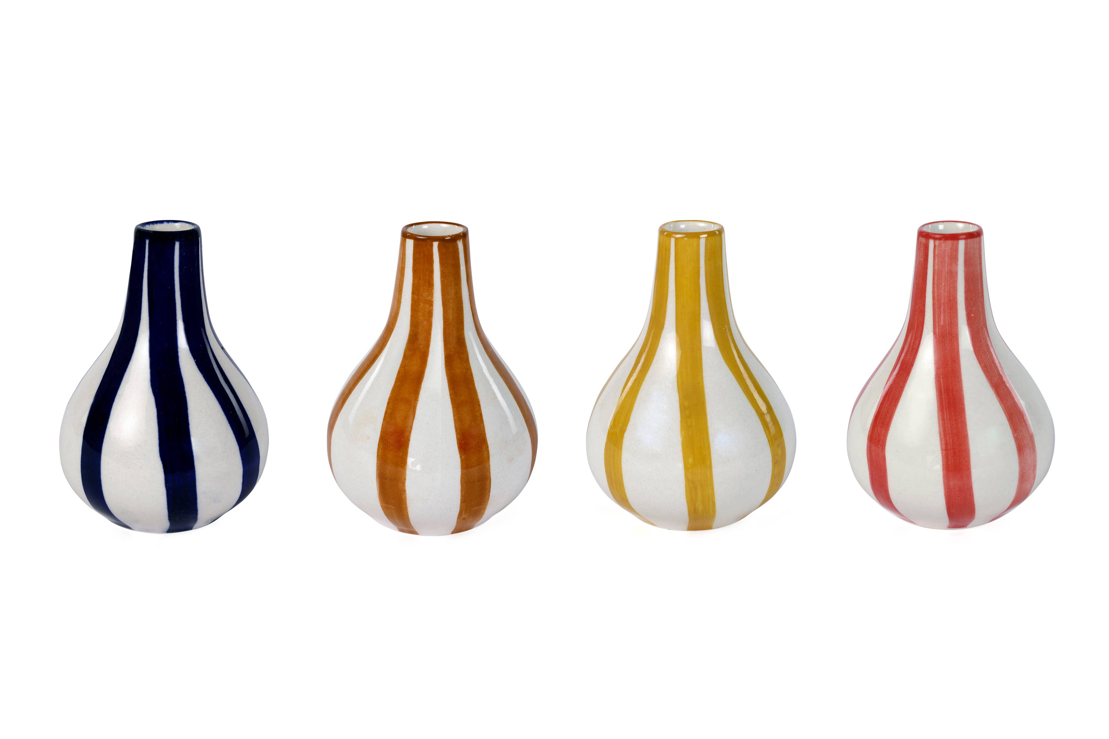 Ceramic Stripe  bud vase, Red- 3.5 x 3.5 x 4.75 Inches