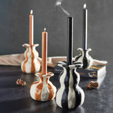 Orange Striped Ceramic Candle Holder - Small