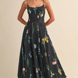 ID10301 FLORAL PRINTED SLEEVELESS FLARED MAXI DRESS