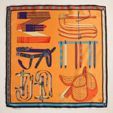 Silk Square Scarf with Equestrian Saddle & Tack Print