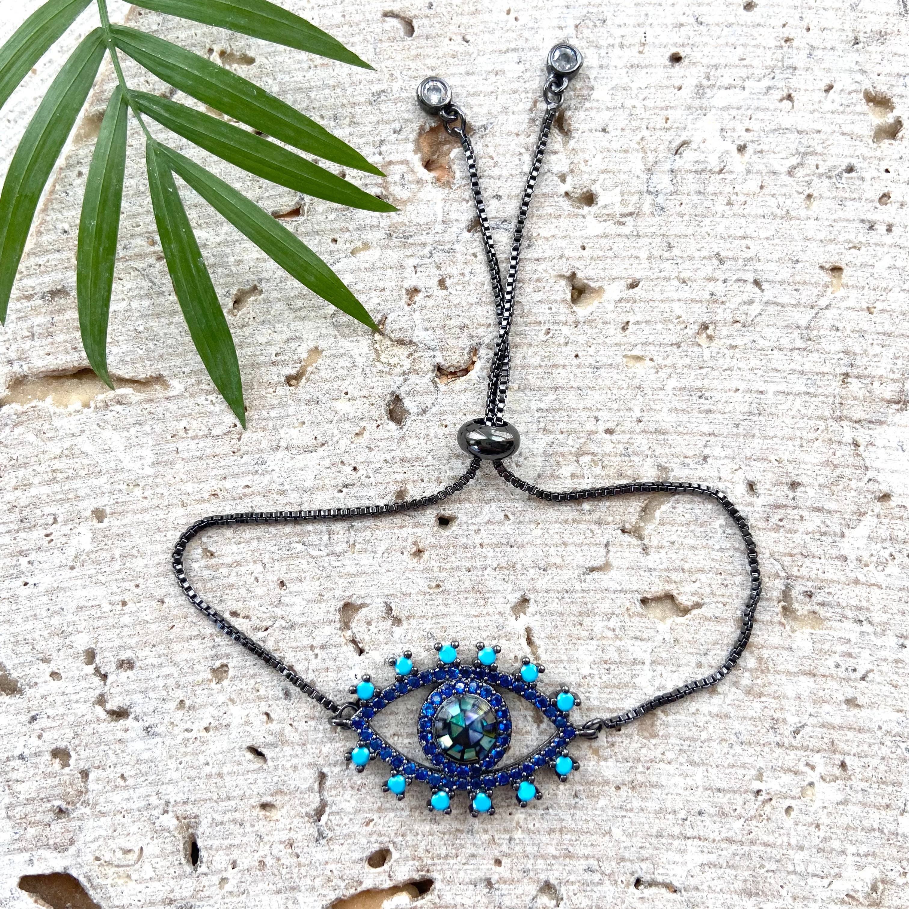 Eye multi blue slider bracelet boutique salon spa jewelry