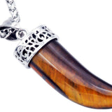 Men's Genuine Tiger Eye Stainless Steel Horn Pendant