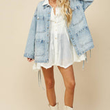 BOHO SIDE TIE DETAIL OVERSIZED DENIM JACKET 6439JIA
