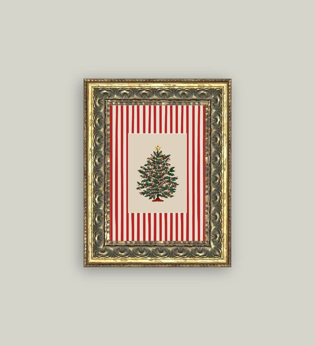Peppermint Stripe Tree Framed Antique Art