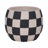 Planter - Black/White Pottery Checkerboard Rounded, 8 in.