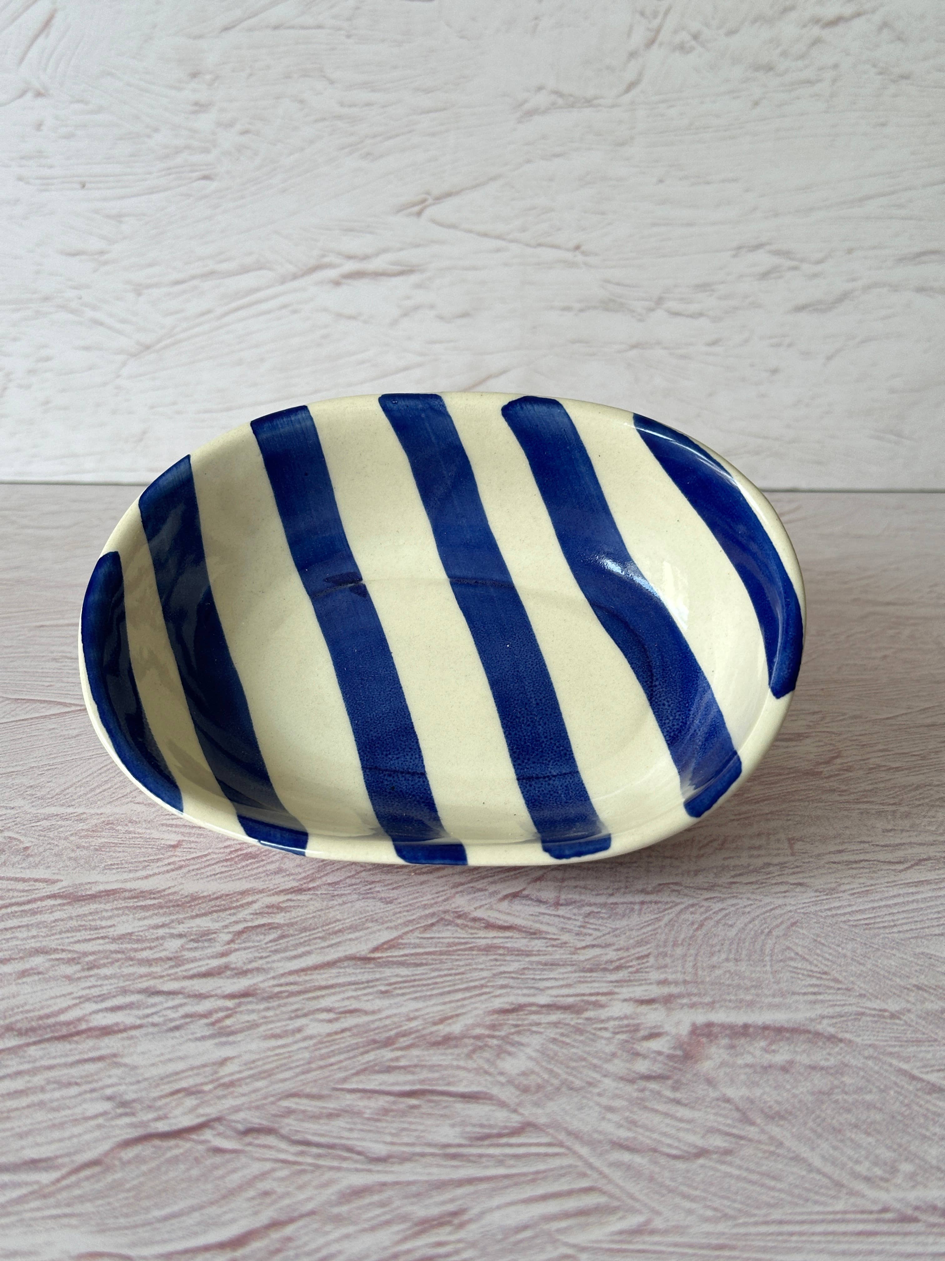 Ceramic stripe  Bowl, Blue 7x5x2 Inches
