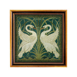 Two White Swans Vintage Wallpaper Print Behind Glass