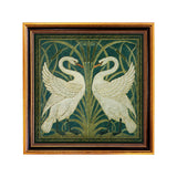 Two White Swans Vintage Wallpaper Print Behind Glass