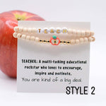 Wood Beaded Teacher stretch Bracelet set on THANK YOU Card