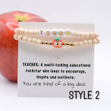 Wood Beaded Teacher stretch Bracelet set on THANK YOU Card