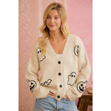 EMBROIDERED HALLOWEEN GHOST PUMPKIN BUTTON CARDIGAN
