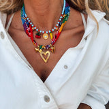 Rainbow scarf necklace combined with fruit charm necklace