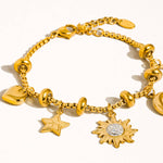 Fenix 18K Gold Non-Tarnish Star And Moon Charm Bracelet