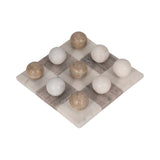 White/Beige 9 in. Marble Square Casual Tic-Tac-Toe Game