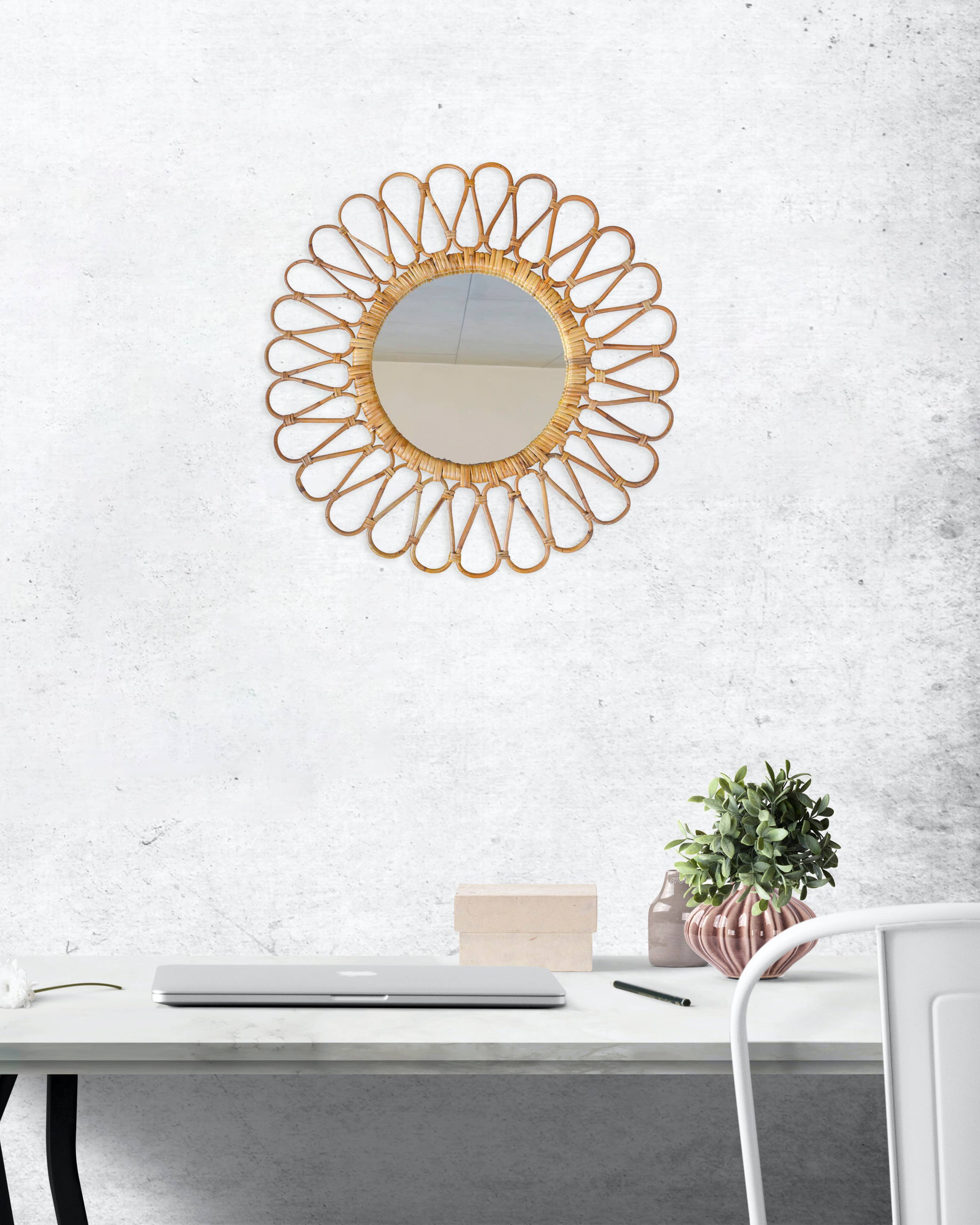 25 " Round Handmade Rattan Cane Wall Mirror