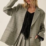 Plaid Oversized Two-Button Blazer Jacket