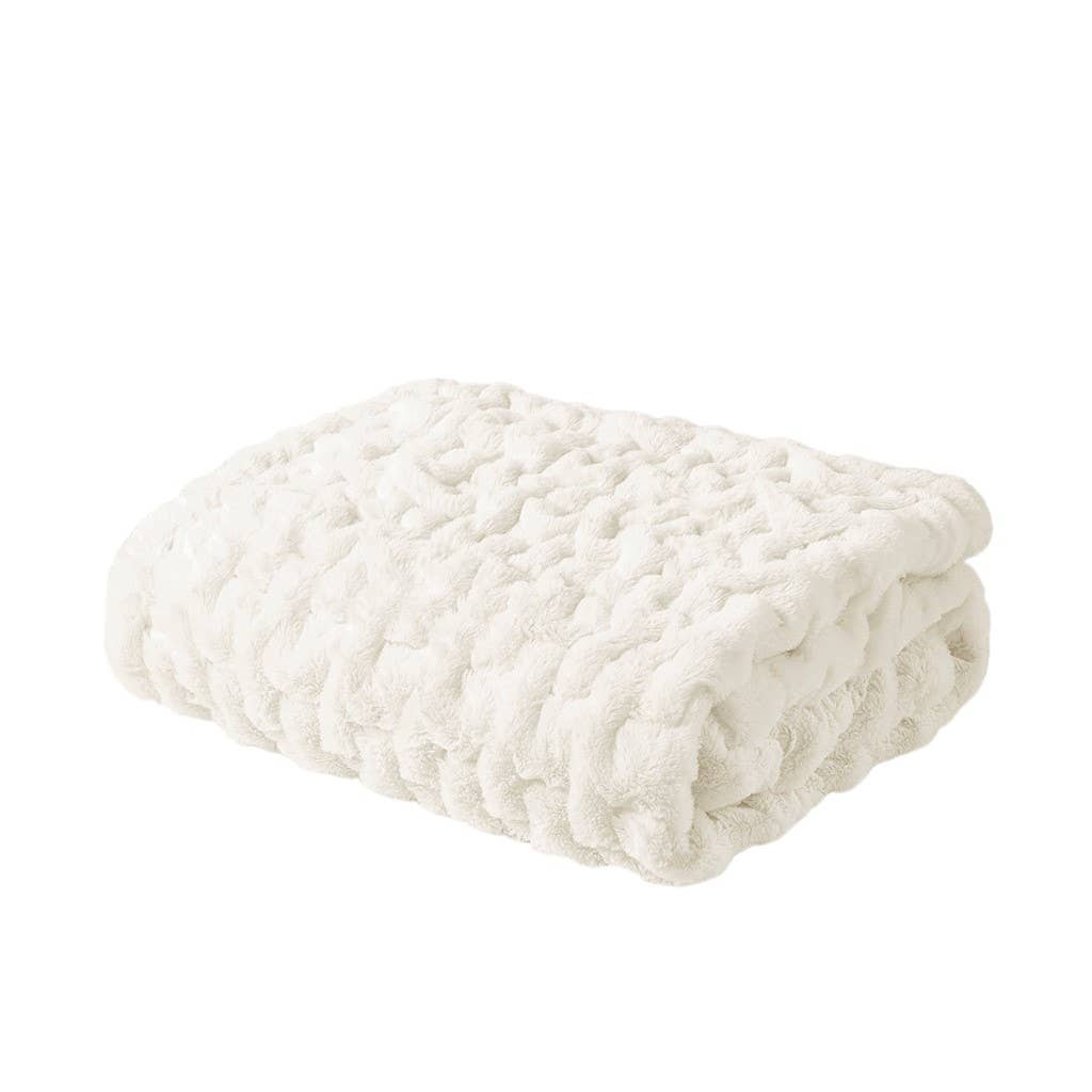 Soft Warm Ruched 50x60" Throw Blanket, Ivory