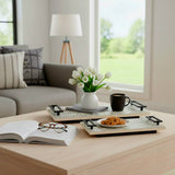 Trays Set of 2 - Black/White Wood Handled, 18/22 in.