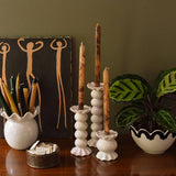 Signature White Large Ruffle Knobbed Candle Holder