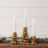 Gold Finish Christmas Tree Candle Holder (Set Of 03)