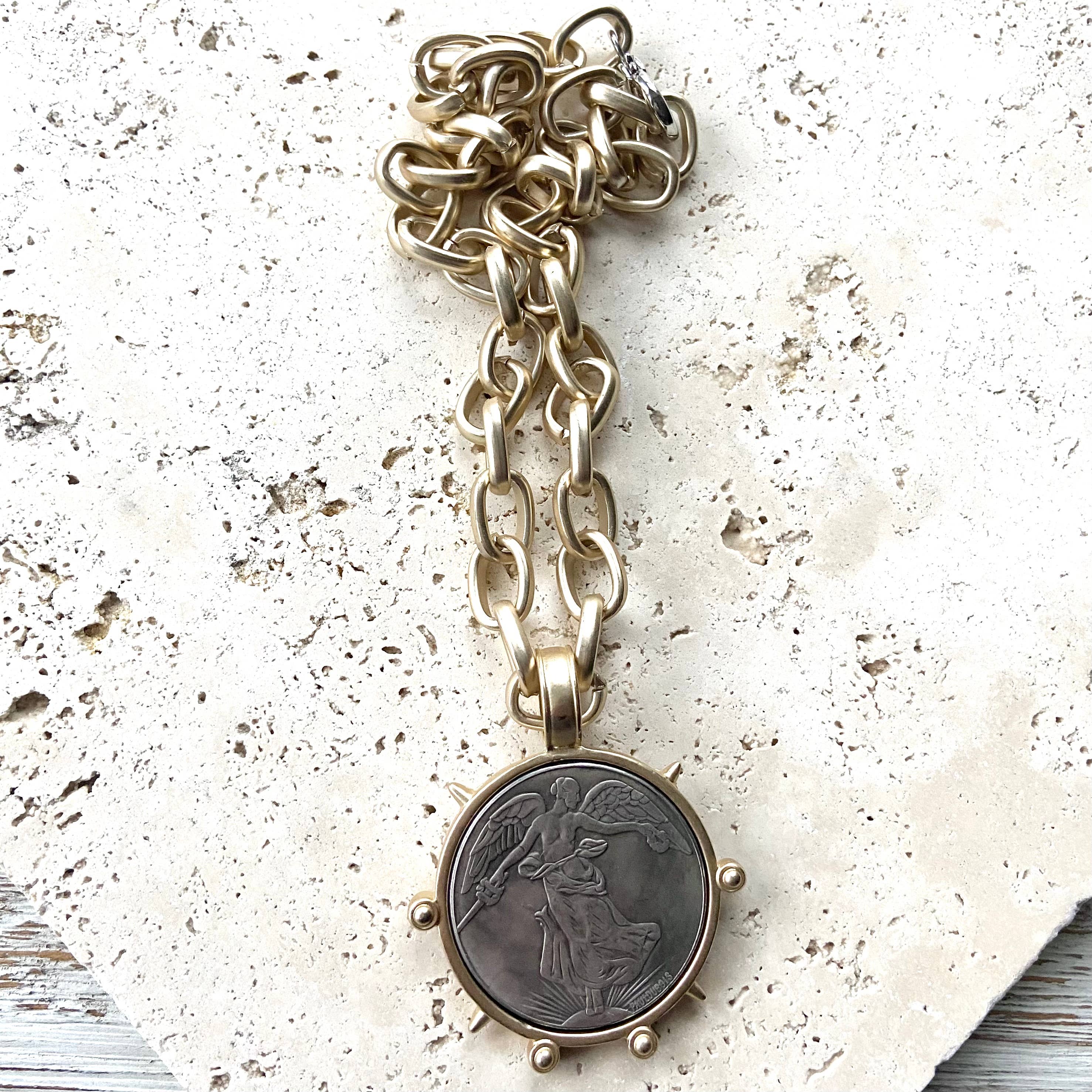 Medallion French Angel coin necklace boutique  jewelry
