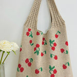 .SI-27209 Cherry Pattern Knitted Woven Crochet Tote Bag