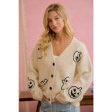 EMBROIDERED HALLOWEEN GHOST PUMPKIN BUTTON CARDIGAN