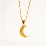 Atlas 18K Gold Non-Tarnish Half Moon CZ Necklace