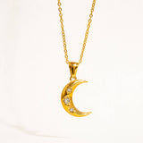Atlas 18K Gold Non-Tarnish Half Moon CZ Necklace