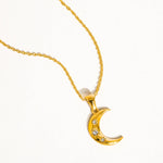 Atlas 18K Gold Non-Tarnish Half Moon CZ Necklace
