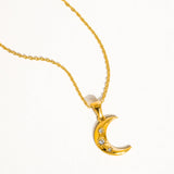 Atlas 18K Gold Non-Tarnish Half Moon CZ Necklace