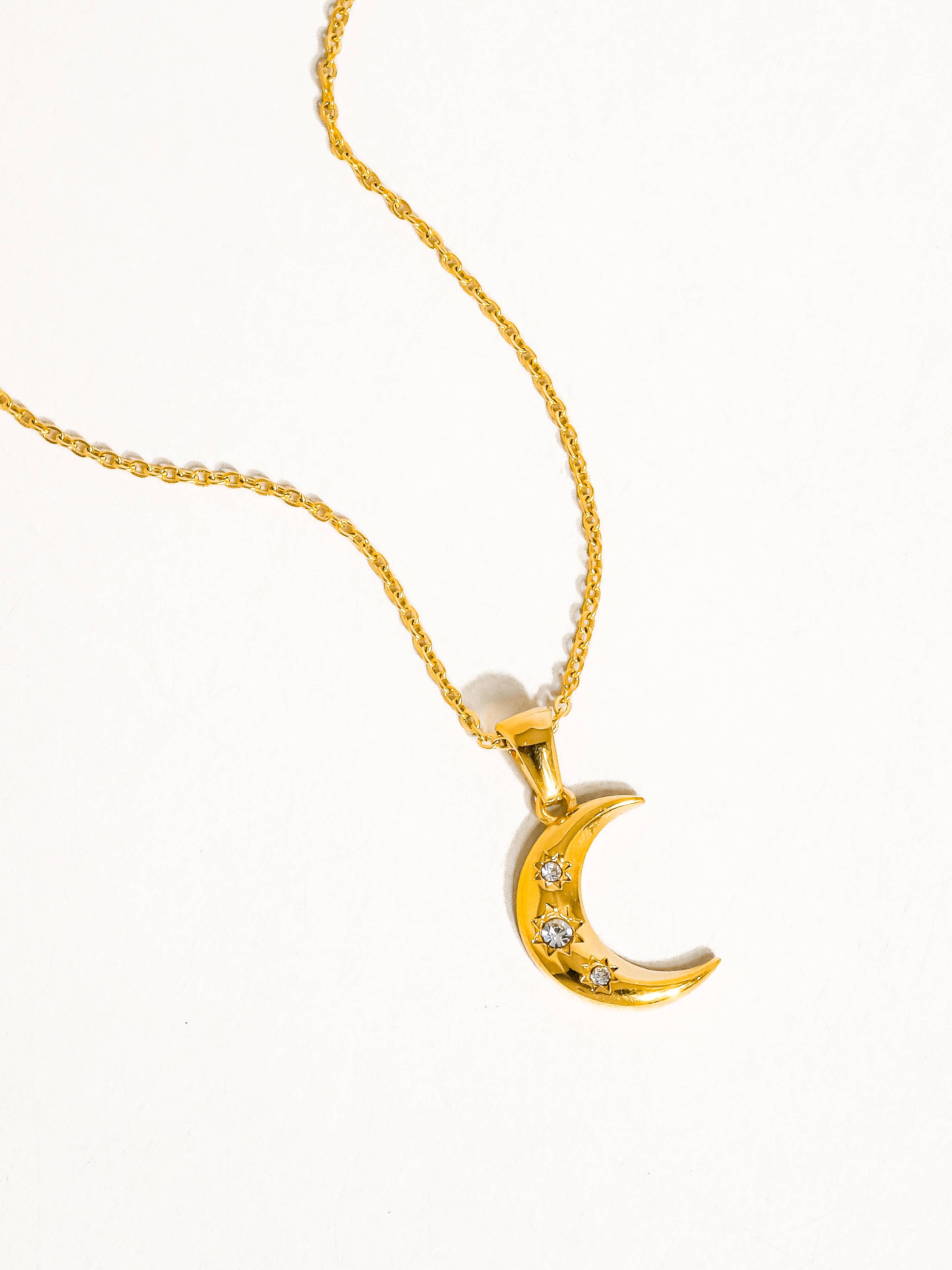 Atlas 18K Gold Non-Tarnish Half Moon CZ Necklace
