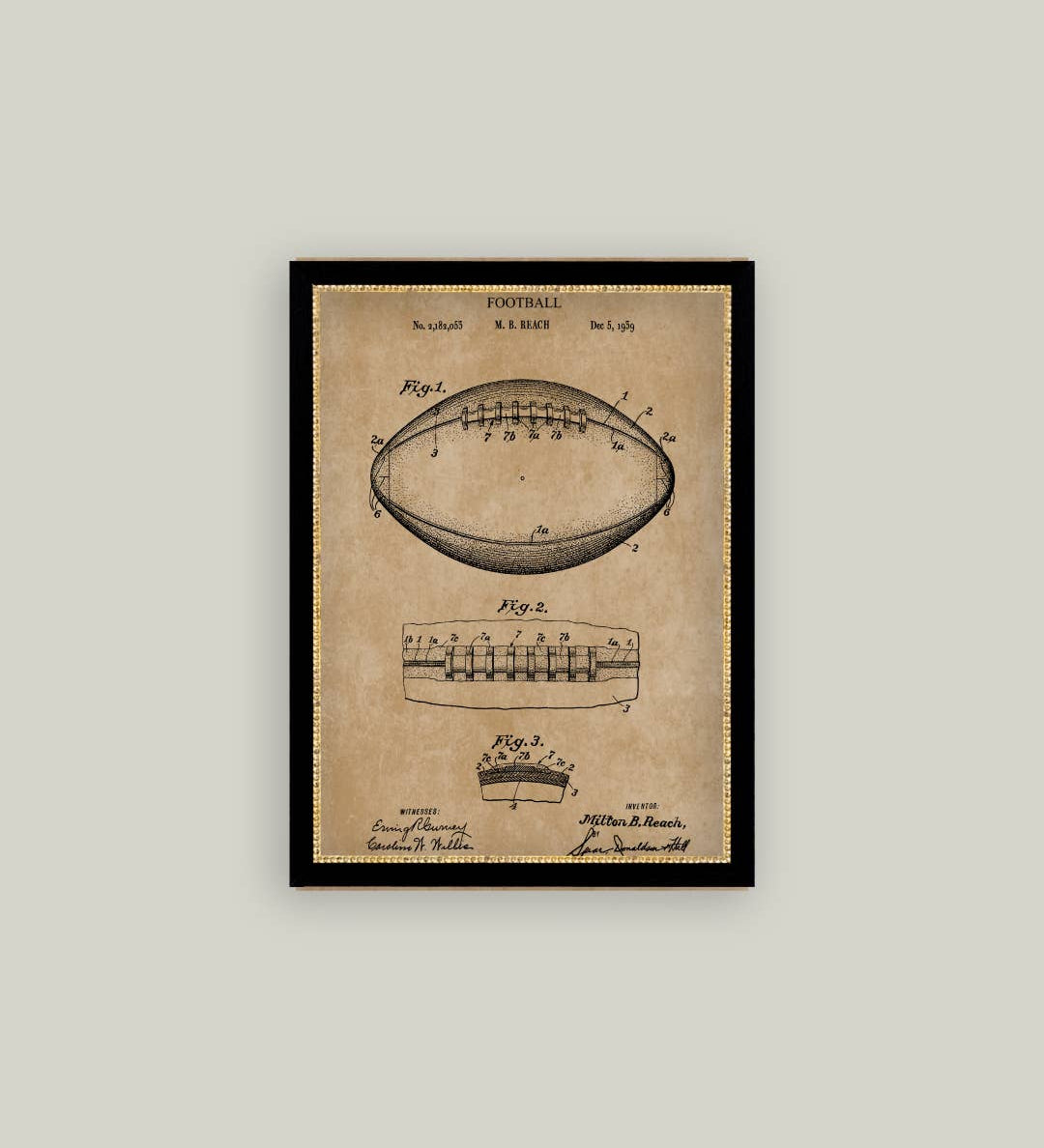 Vintage Football Map Framed Antique Art