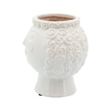 Decorative Planter - White Ceramic Grandma Face, 6 in.