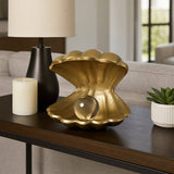 Decorative Figurine - Gold Metal Clam Acrylic Pearl, 5 in.