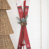 PAIR OF RED WOODEN SKIS WALL HANGING