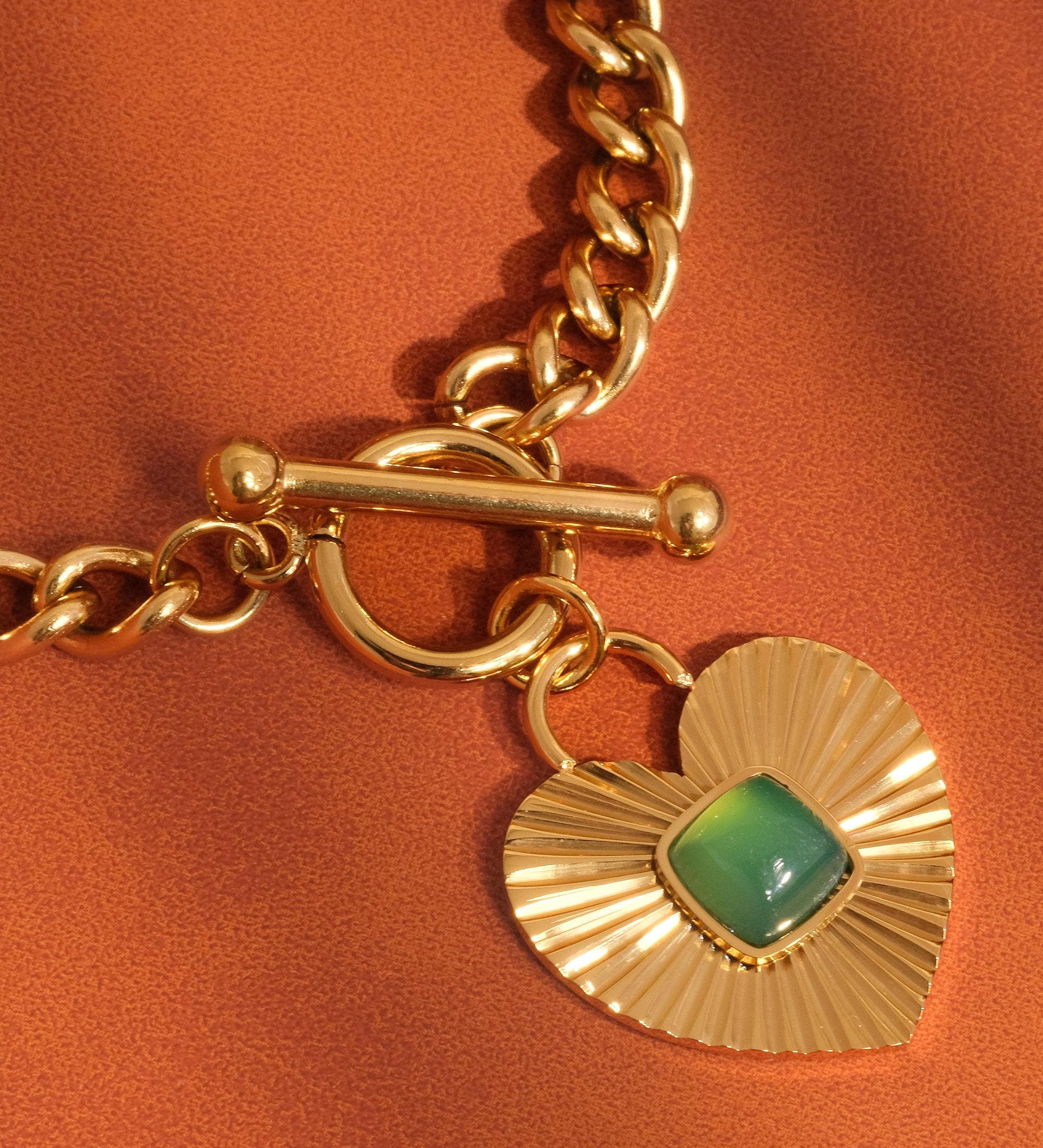Après 18K Gold Non-Tarnish Green Heart Chain Necklace