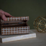 Fritz Hand Carved Plaid 6x4 Lidded Deco Wood Storage Box