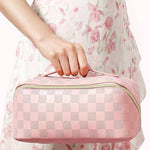 ._ SI-25928 Vegan Leather Checkered Makeup Bag