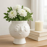 Decorative Planter - White Ceramic Grandma Face, 6 in.