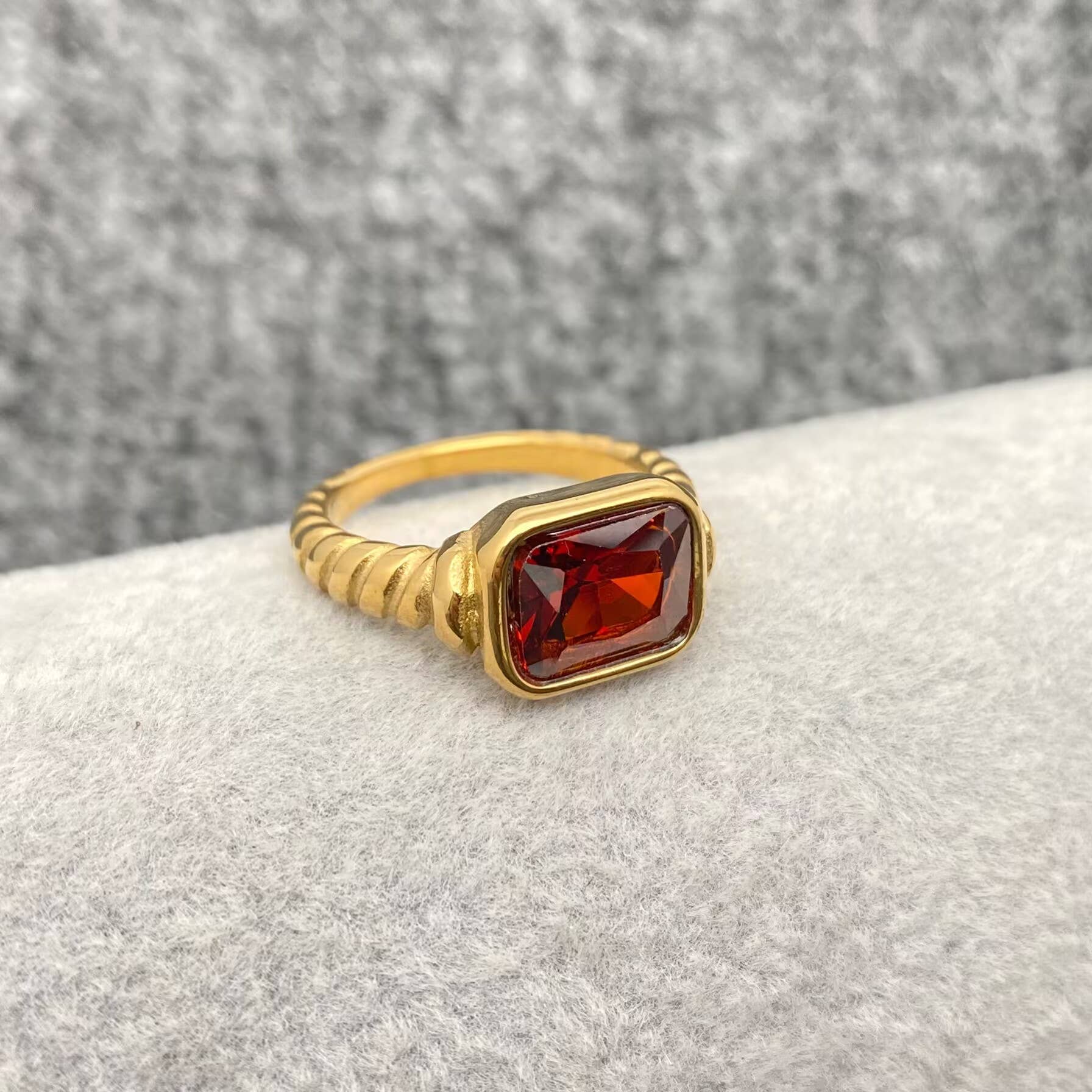 Inlaid Zircon Twisted Spiral 18K Gold Plated  Ring