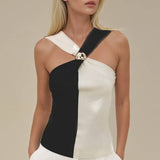COLOR BLOCK GOLD DOME HARDWARE HALTER KNIT TOP W1601TIA