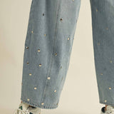 STUDDED BARREL DENIM PANTS